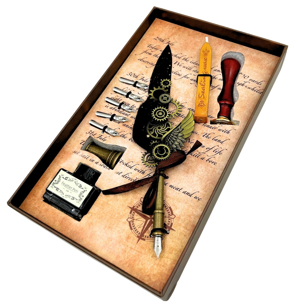 Premium-Kalligrafie-Set Gänsefeder - 6 Schreibfedern Siegel Federhalter - EE16