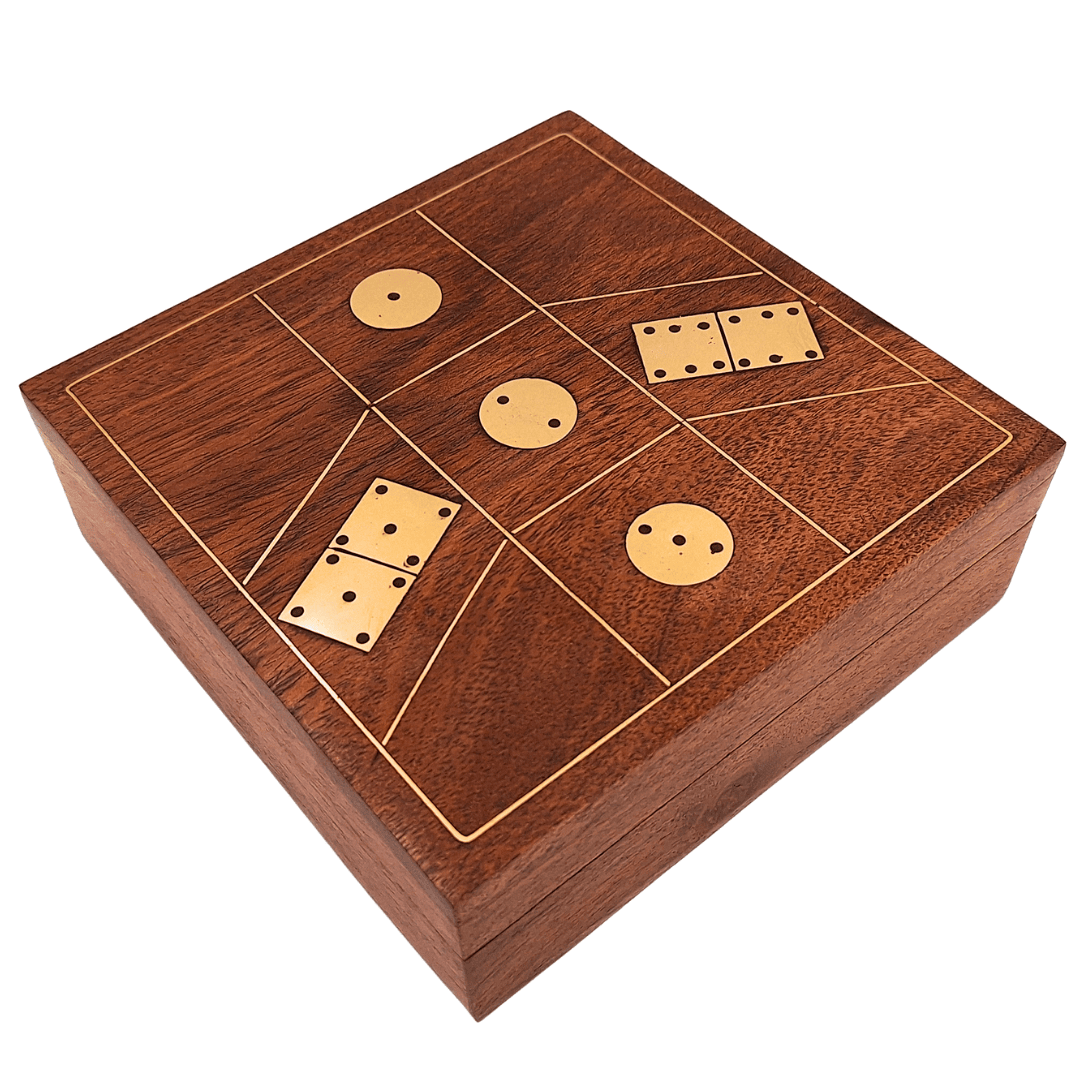Spieleset – Domino und Spielwürfel in einer Holzbox – DO-002