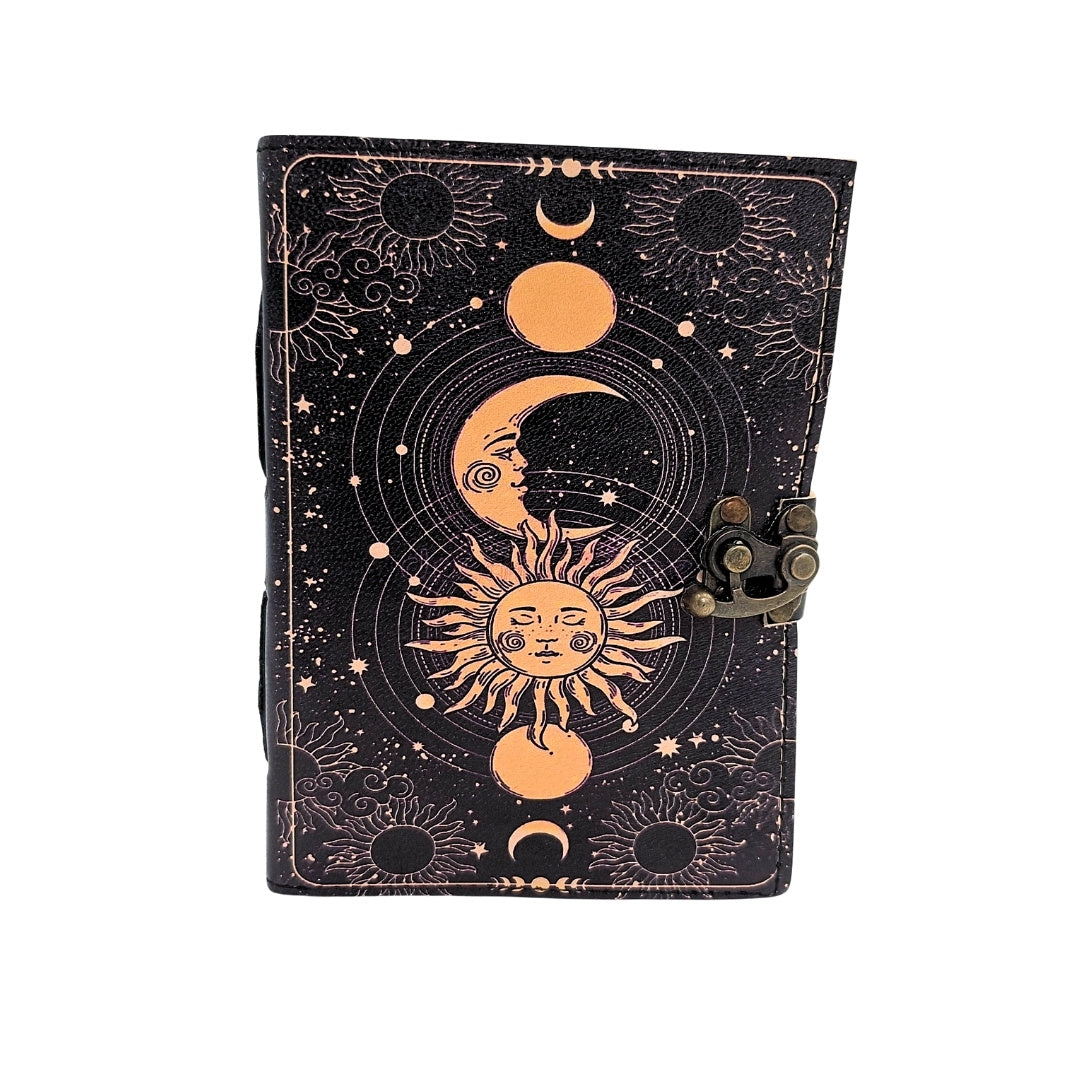 Dekoratives Leder-Notizbuch Sonne und Mond, 200 Seiten - AH07
