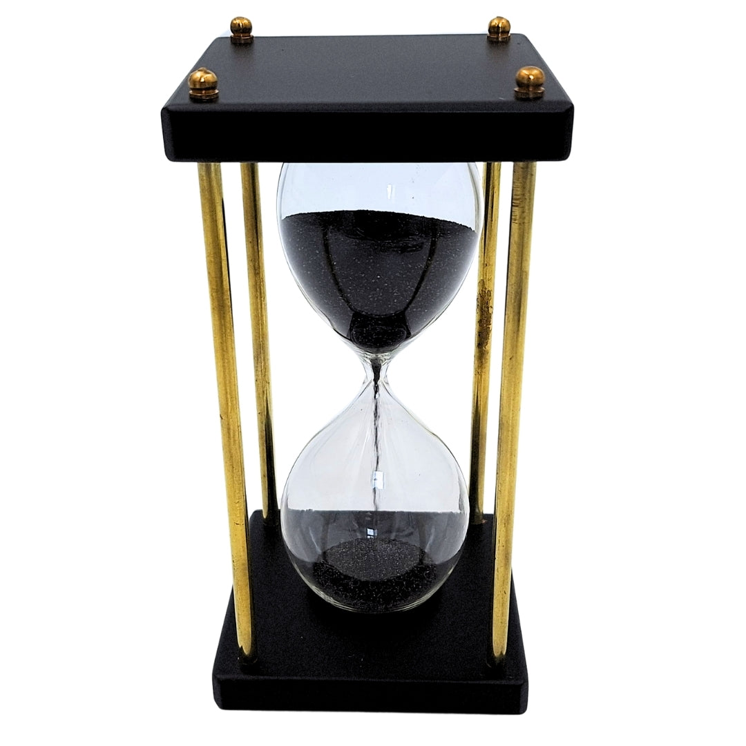 Sanduhr aus Messing und Holz 5 Minuten – schwarzer Sand – elegante Retro-Dekoration - STRS