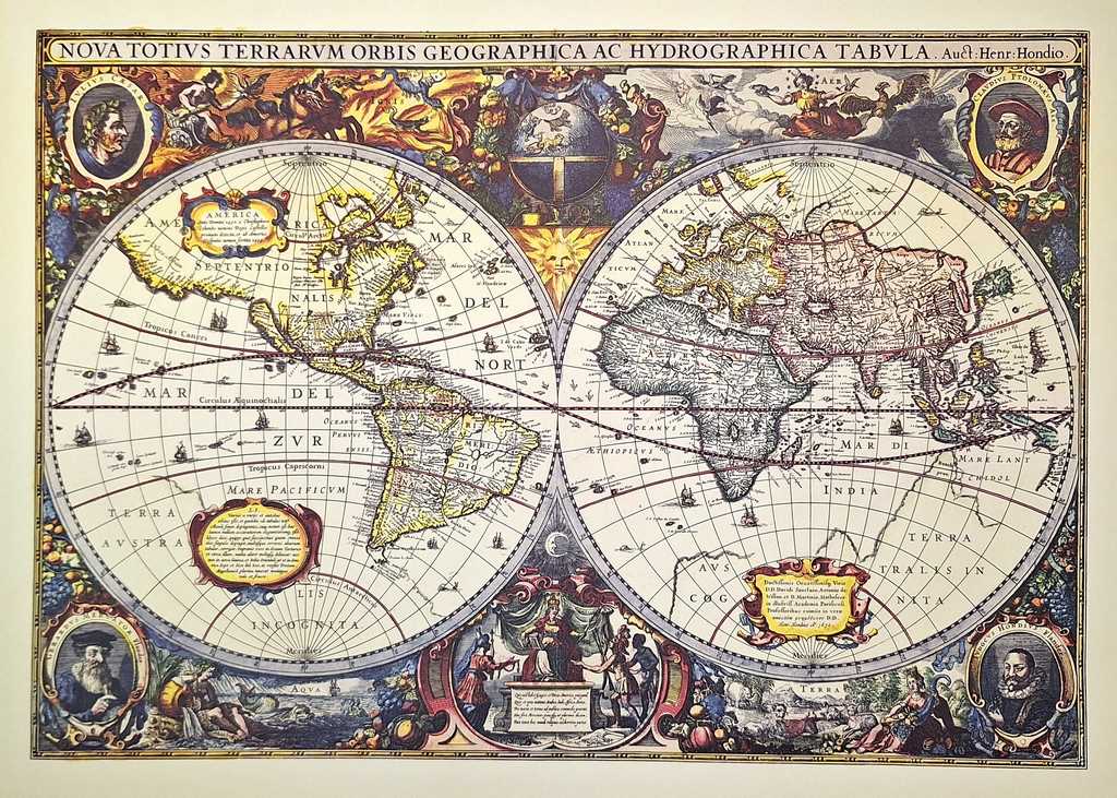 Weltkarte 1630 - J. Hondius Reprint - M1630 - Geschenk für Historiker