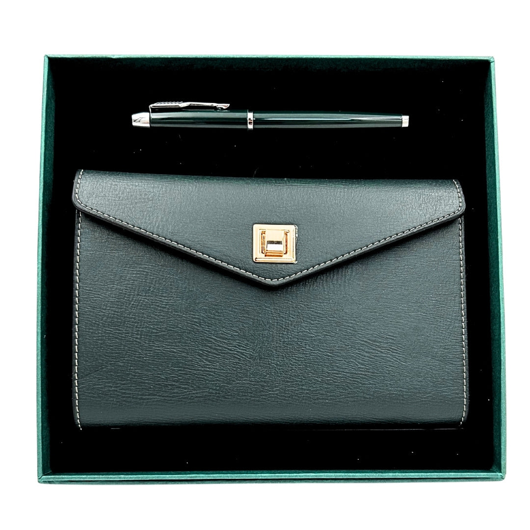 Elegantes Geschenkset - Ledernotizbuch mit Kugelschreiber in Geschenkbox – Premium – EE8