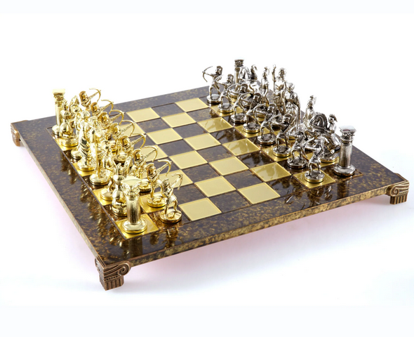 Große exklusive Messingschachfiguren – gold-silbern - Bogenschützen 44x44cm – S10BGS