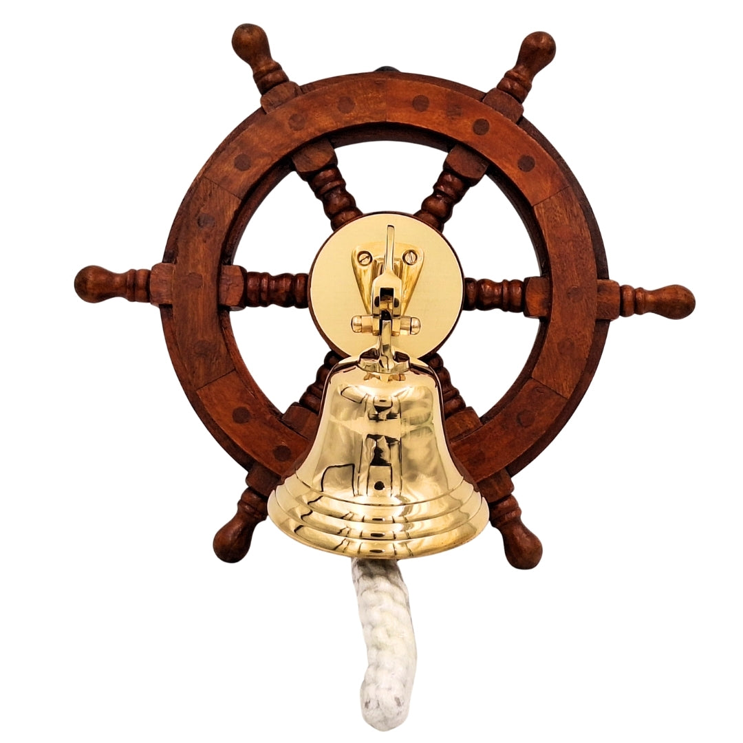 Messing-Schiffsglocke im Steuerrad – maritime Dekoration - NC2356A