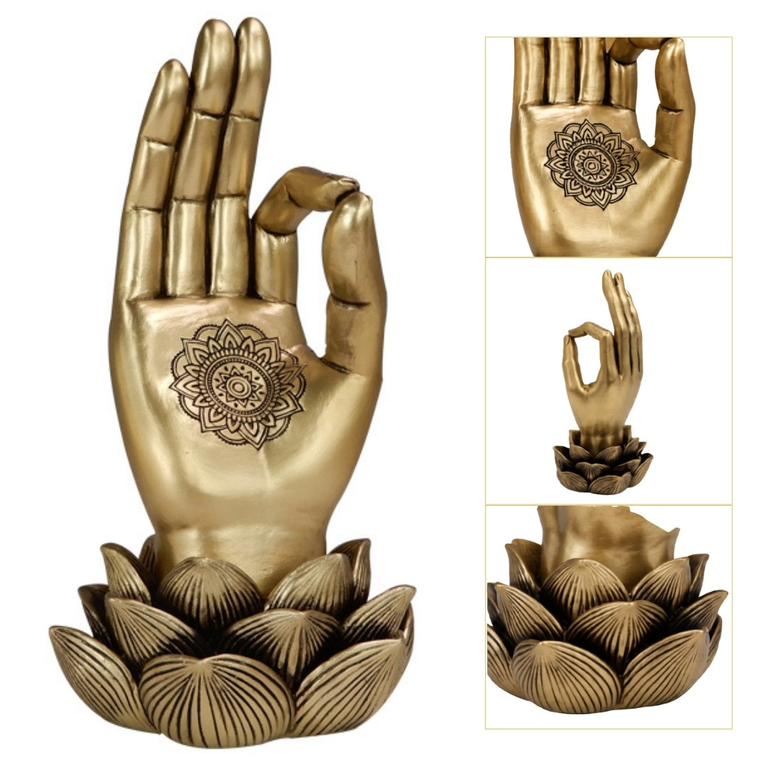 Goldene Figur Buddha-Hand Mudra OM - Yoga Lotusblume - 43724