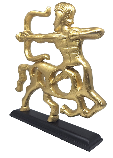 Goldene Dekofigur - Schütze - Holzsockel - SAG2