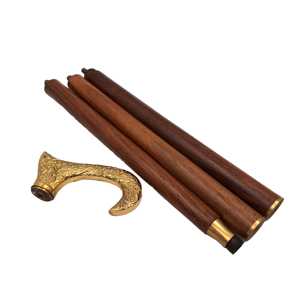 Wooden Walking Cane with Golden Handle - Foldable - Elegant Gift with Personalized Engraving Option - 91.5 cm, Brown with Brass Grip