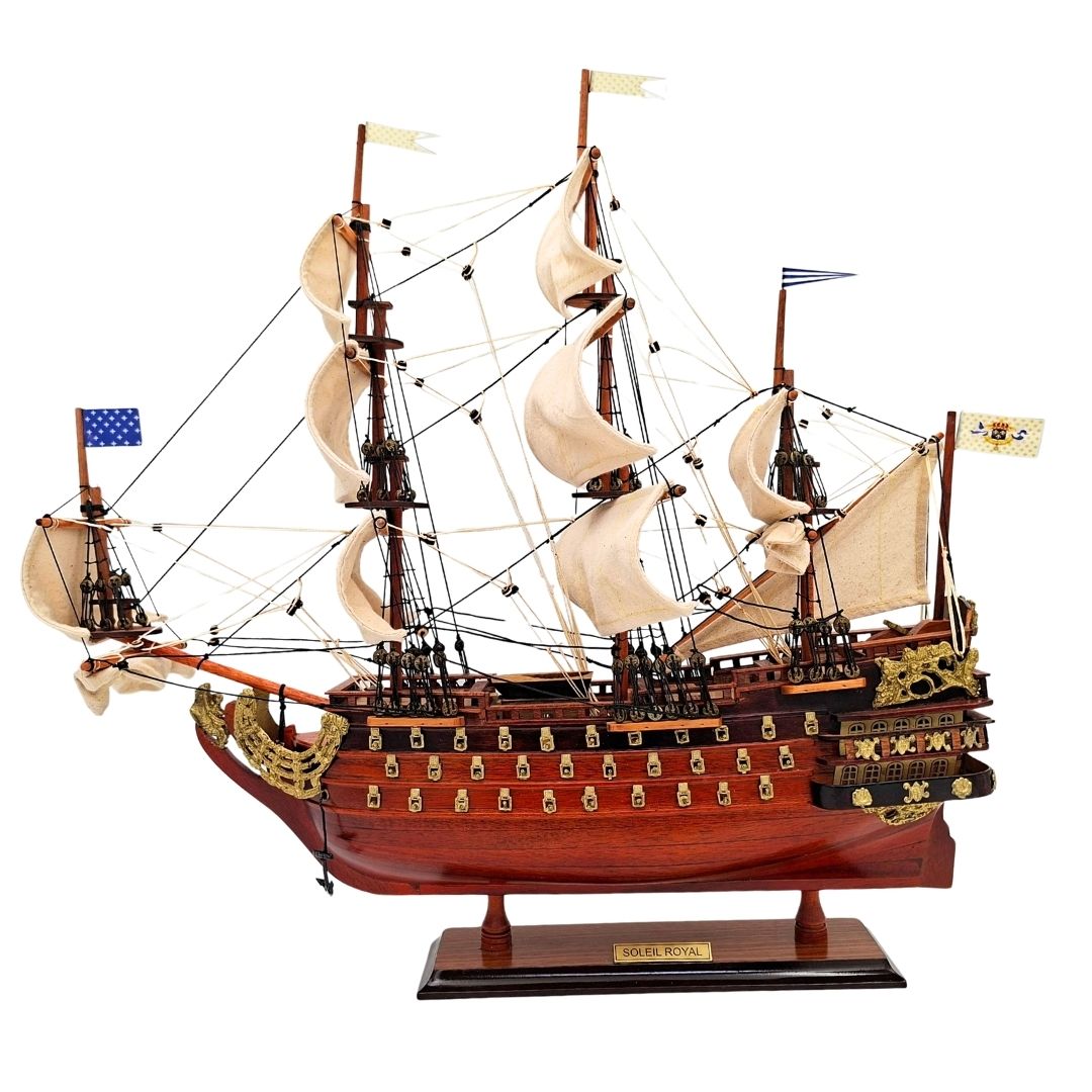 Segelschiffmodell Soleil Royal, montiert, 46 cm - handgefertigt aus exotischem Holz mit Möglichkeit zur Personalisierung durch Gravur