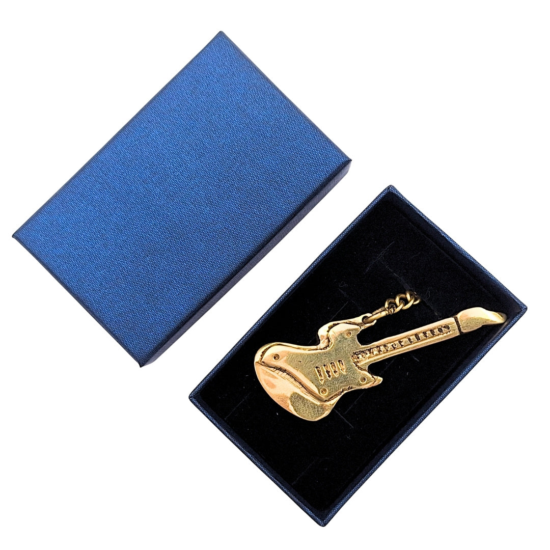 Messing-Schlüsselanhänger Gitarre in eleganter Schachtel – Geschenk für Gitarristen - KRT21A