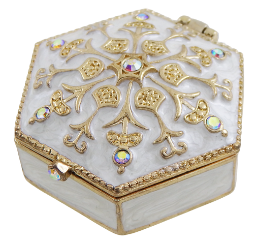 Reich verziertes kleines Geschenk-Metallkästchen mit Kristallen - B0035-08WH