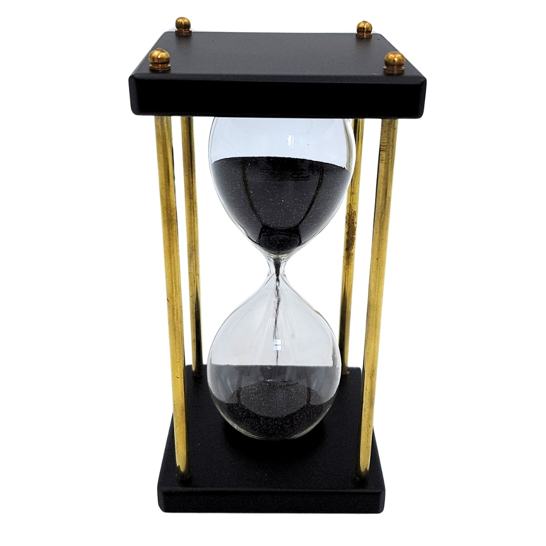 Sanduhr aus Messing und Holz 5 Minuten – schwarzer Sand – elegante Retro-Dekoration - STRS