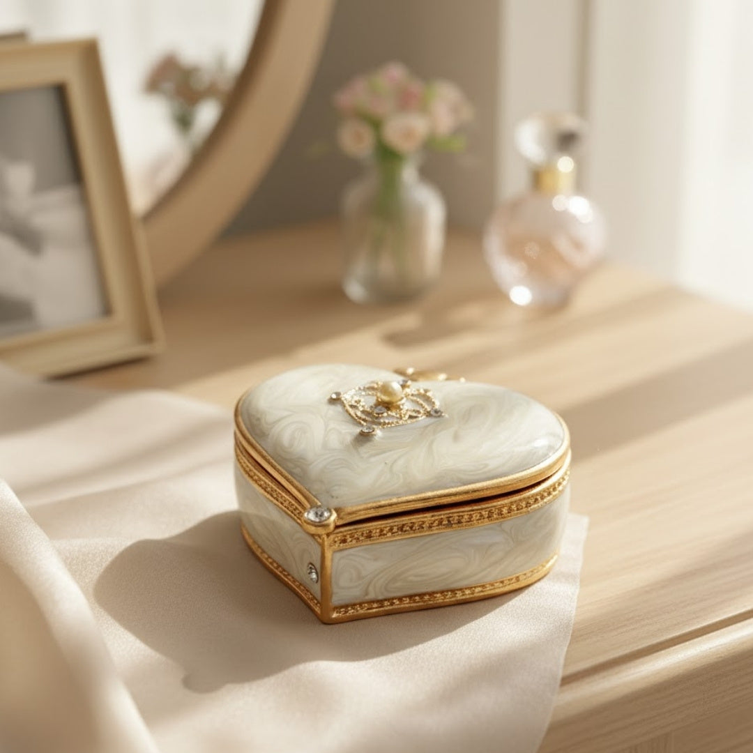 Exklusive Schatulle Schmuckkästchen Herz mit Kristallen - B0767-06WH