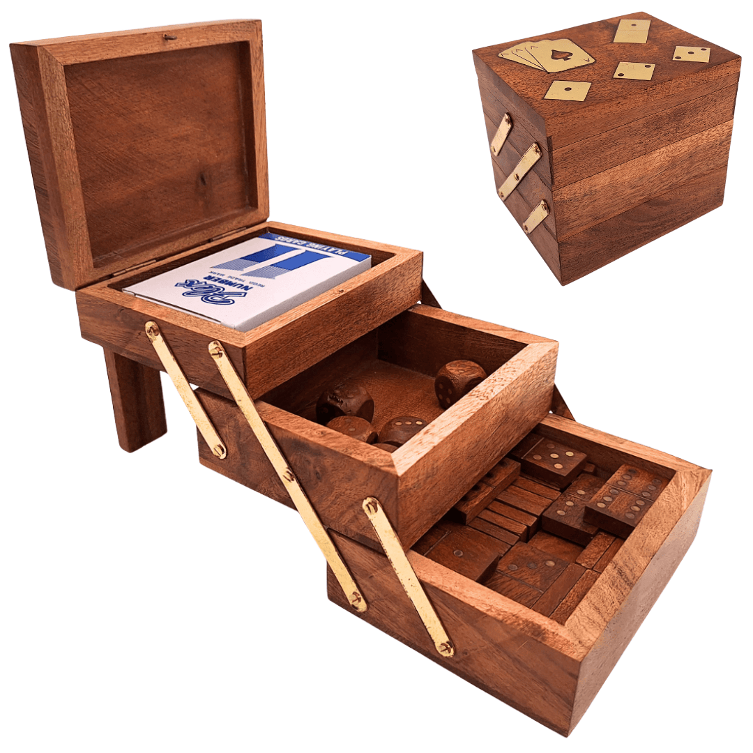 Elegantes 3-in-1-Spieleset - Karten Würfel Domino - DNU-101