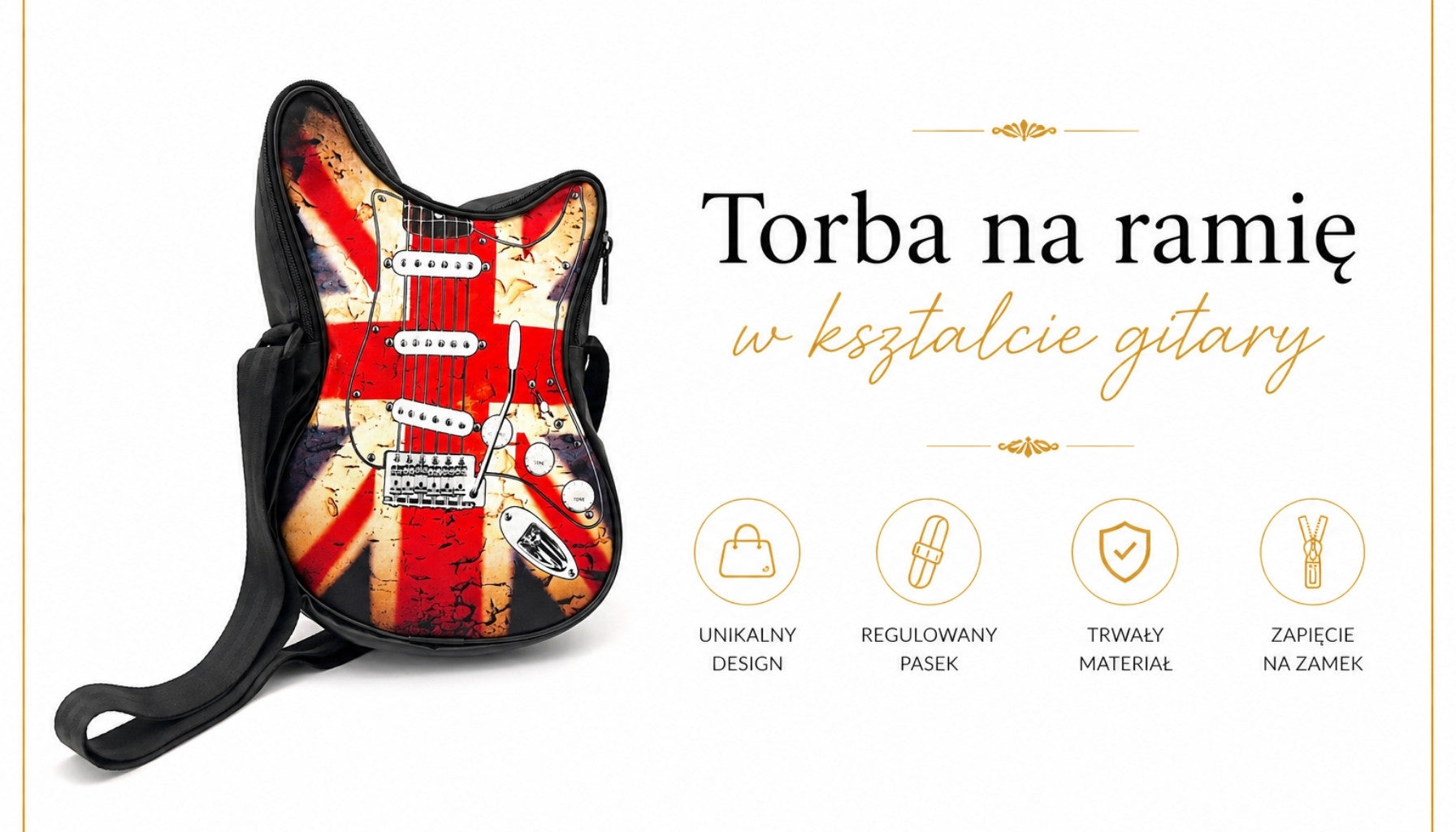 Umhängetasche in Gitarrenform – britische Flagge – Geschenk für einen Musikfan - RBG-008