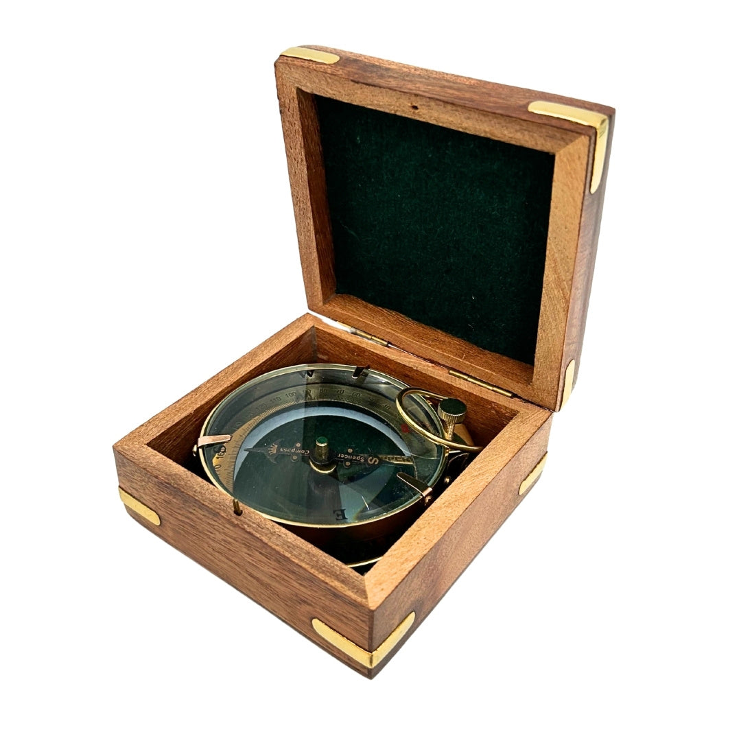 Messingkompass Map Reader in Retro-Holzkasten - NC1087