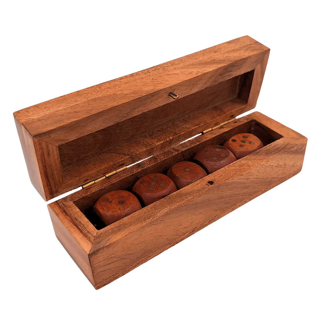 Holzwürfel zum Spielen in länglicher Holzschachtel - DNU-006
