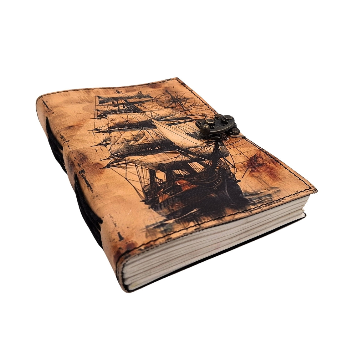 Maritimes Retro-Leder-Notizbuch Segelschiff - Geschenk für einen Segler – AH11