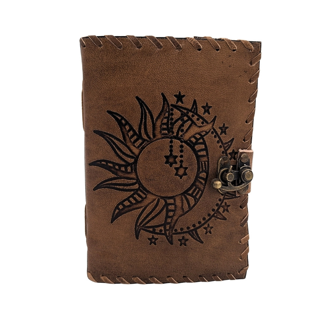 Retro-Leder-Notizbuch 200 Seiten, Sonne und Mond, 200 Seiten - AH05