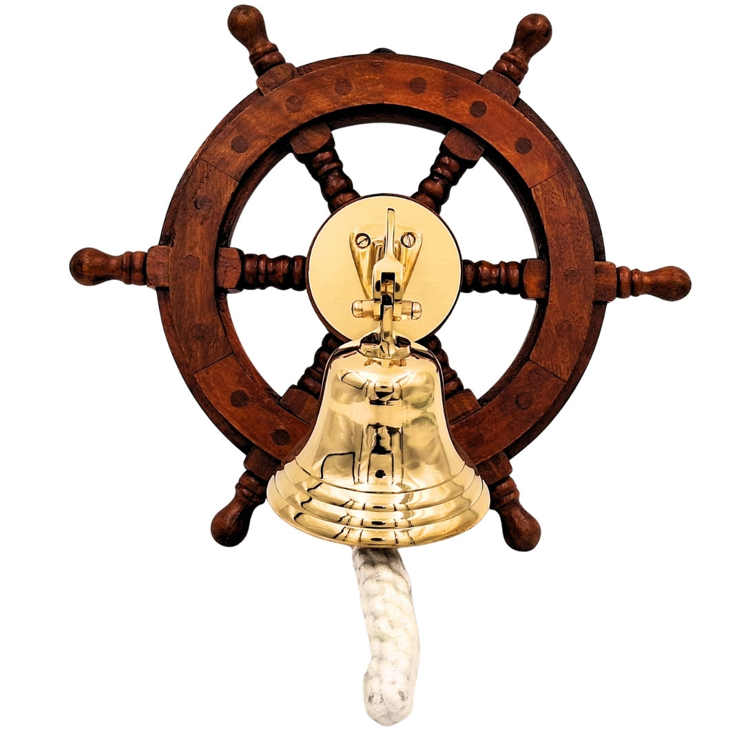 Messing-Schiffsglocke im Steuerrad – maritime Dekoration - NC2356A