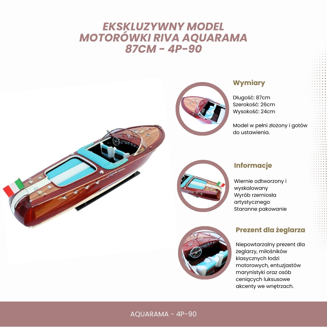 Exklusives Modell des Motorboots Reeva Aquarama 87cm - großes, hölzernes Modell eines klassischen italienischen Motorboots – 4P-90