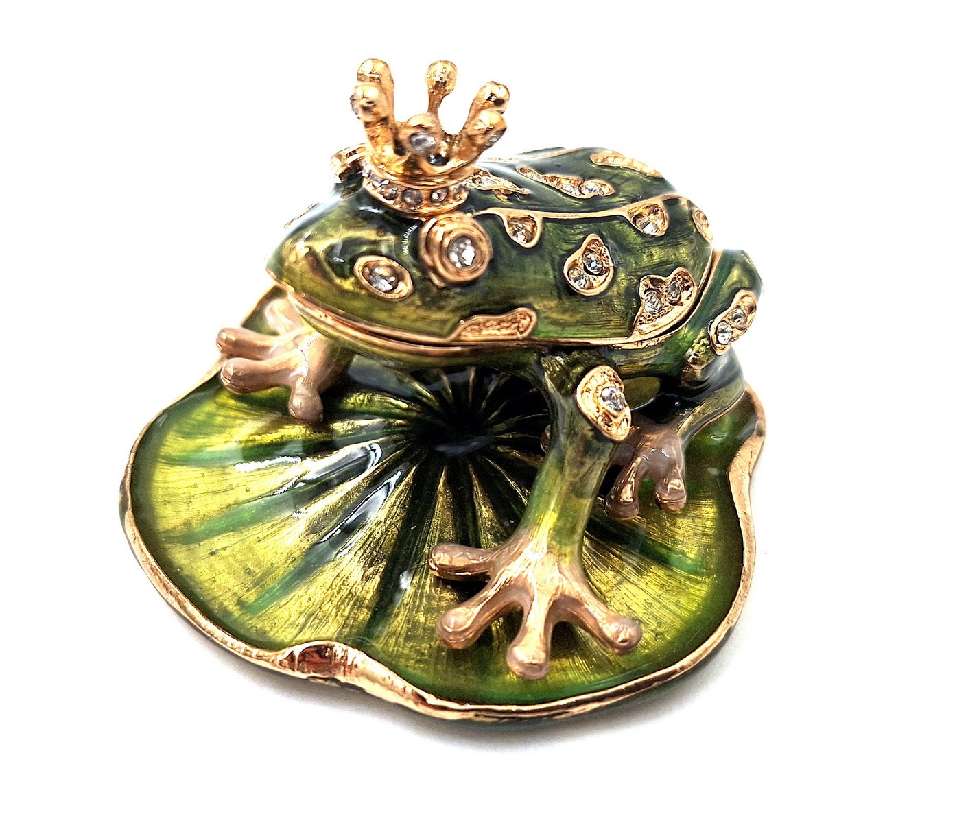 Exklusives, reich verziertes kleines Metallkästchen mit Kristallen - Frosch - B0746-54