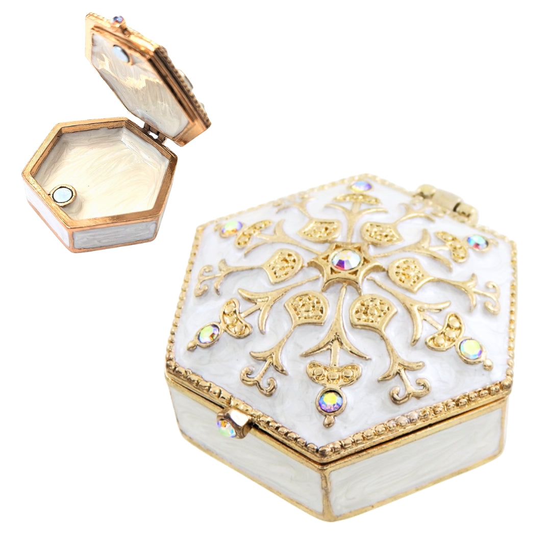 Richly Decorated Metal Gift Box with Crystals - B0035-08WH