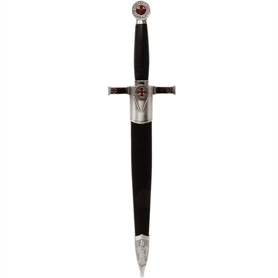 Decorative Templar Dagger with Scabbard and Engraving - Stainless Steel Replica, 40 cm