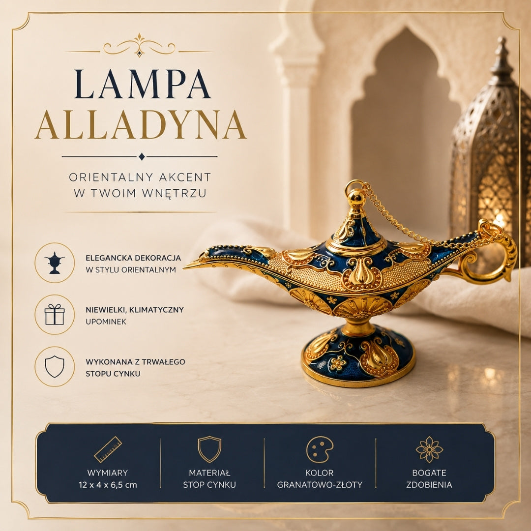 Dekorative Metall-Alladin-Lampe, Marineblau-Gold 12cm - LAB12
