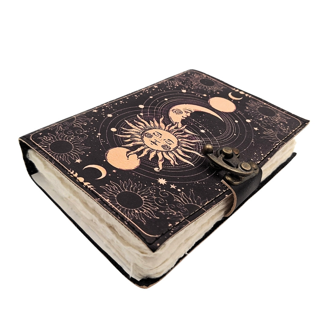 Dekoratives Leder-Notizbuch Sonne und Mond, 200 Seiten - AH07