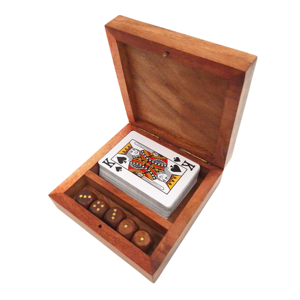 PRODUKTFEHLER: Elegantes Spielset – Kartenspiel und Würfel in Holzbox OUTLET – DNU-010AB