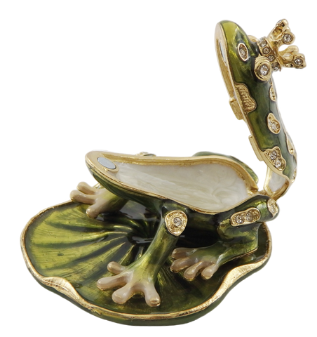 Exklusives, reich verziertes kleines Metallkästchen mit Kristallen - Frosch - B0746-54