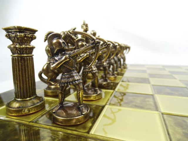 Messing-Schachspiel Bogenschützen groß 44x44cm - luxuriöses Geschenk - S10BBRO