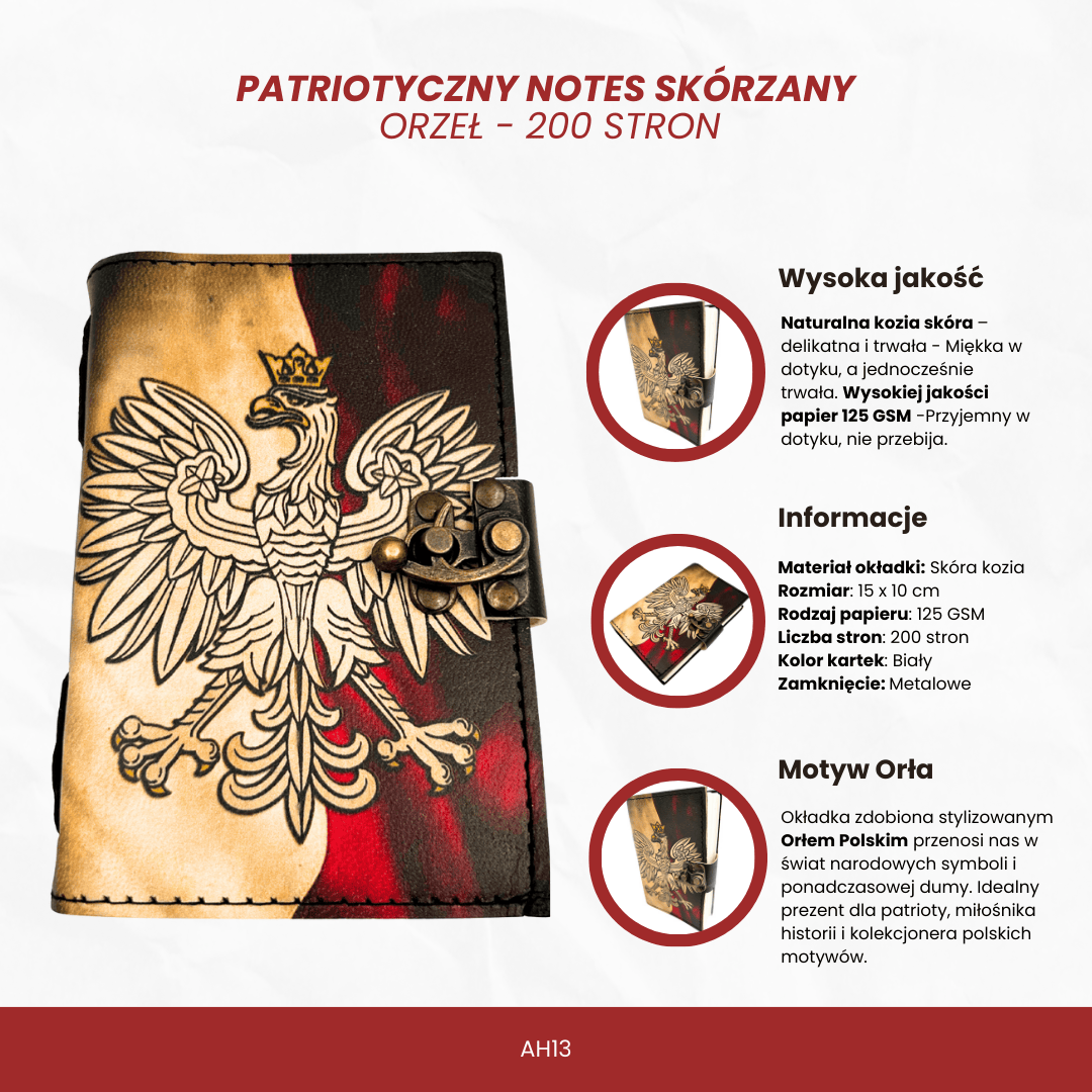Ledernotizbuch Tagebuch Polnischer Adler patriotisch - 200 Seiten - AH13