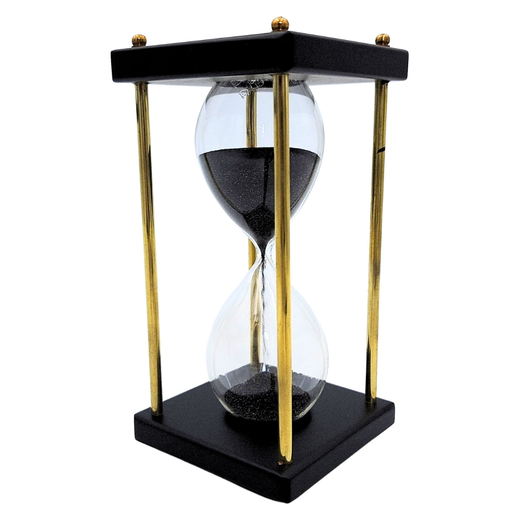 Sanduhr aus Messing und Holz 5 Minuten – schwarzer Sand – elegante Retro-Dekoration - STRS