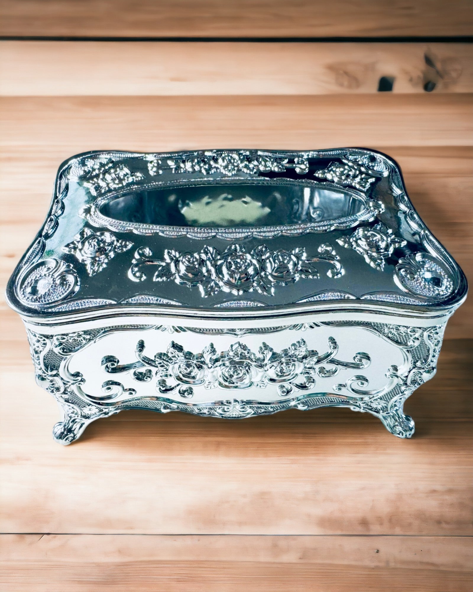 Scatola Elegante per Fazzoletti con Fiori in Rilievo - Contenitore per Tovaglioli