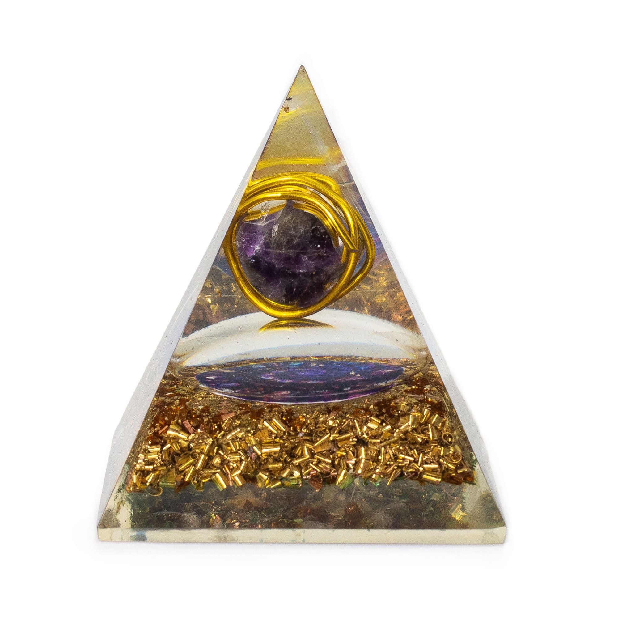 Mittlere Orgonit-Pyramide mit Amethyst und Kupfer 7x6 cm