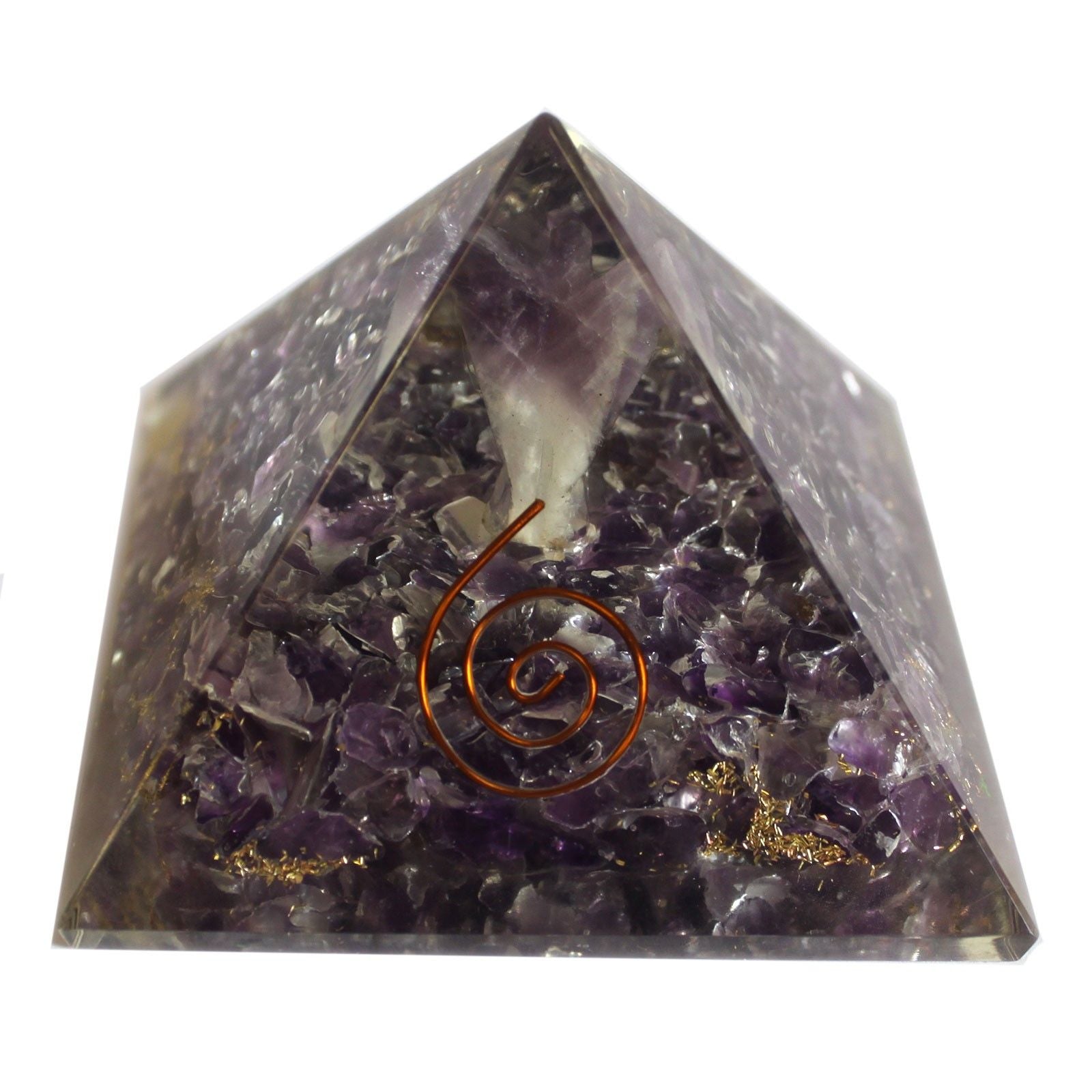 Piramide Magica Orgonite 70 mm - Angelo con Oggetti Esoterici, Interno Verdastro e Finitura a Mano