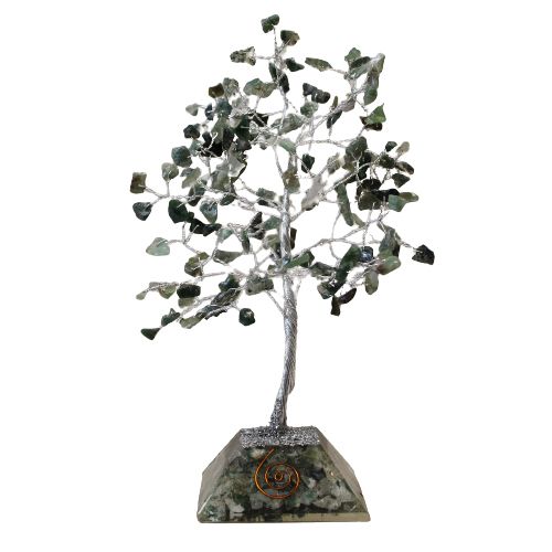 Alberello di pietra con base in orgonite - 160 pietre di agata muschiata