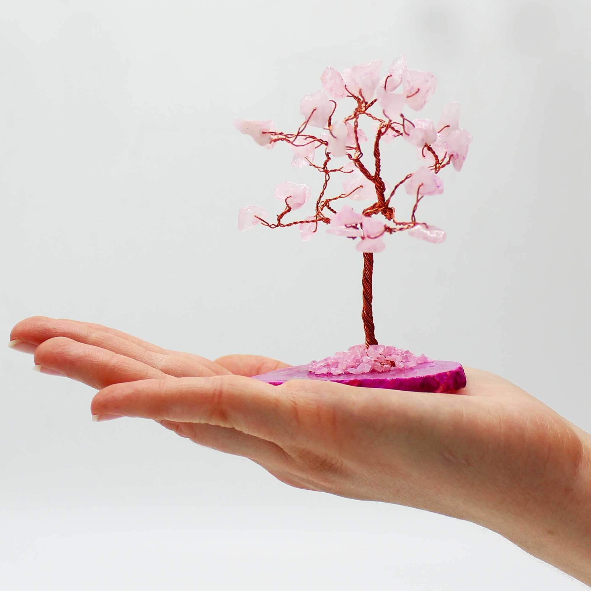 Alberello Magico di Pietre Quarzo Rosa su Base di Agata Rosa