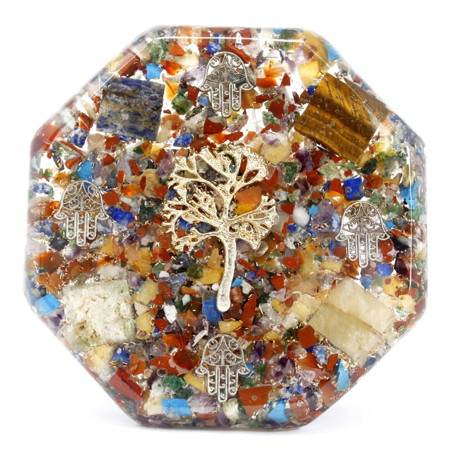 Orgonite Desk Power Pack - Tree of Life - Large - Handmade with Gemstones and Copper - Perfect Gift - Dimensions 11 cm x 1.5 cm - Protection from Electromagnetic Pollution - Symbol of Harmony and Energy