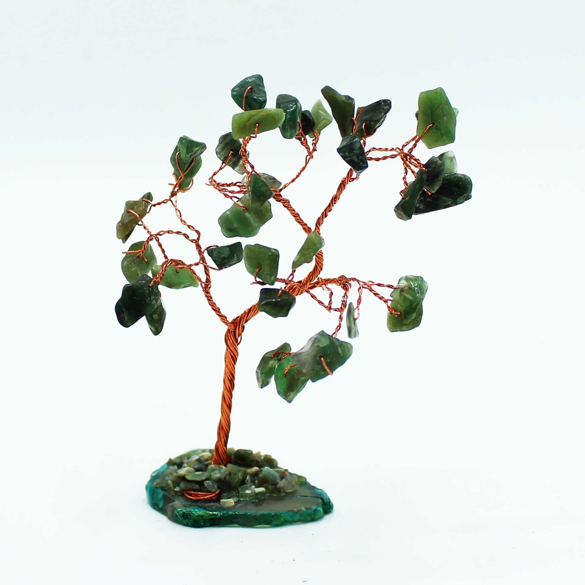Arbre en Aventurine sur Base d'Agate - Vert, 10 cm, 35 Cristaux