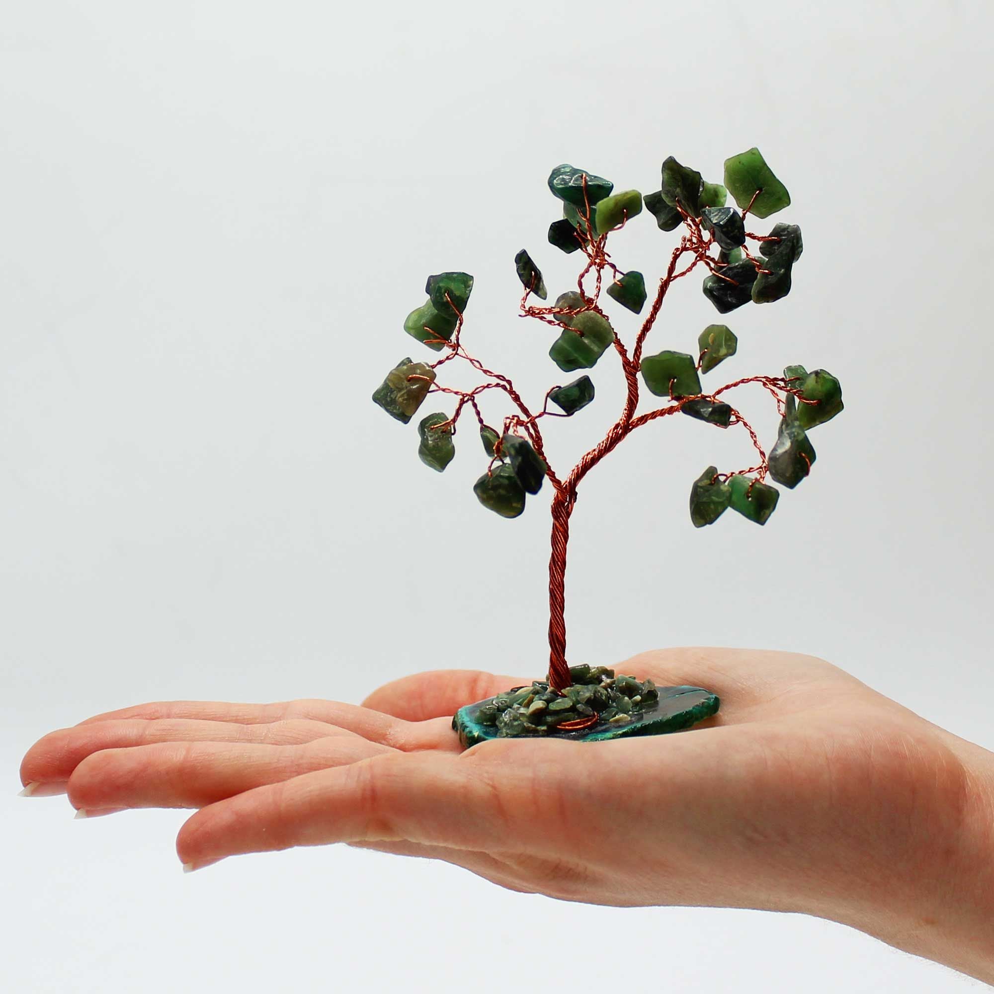Arbre en Aventurine sur Base d'Agate - Vert, 10 cm, 35 Cristaux