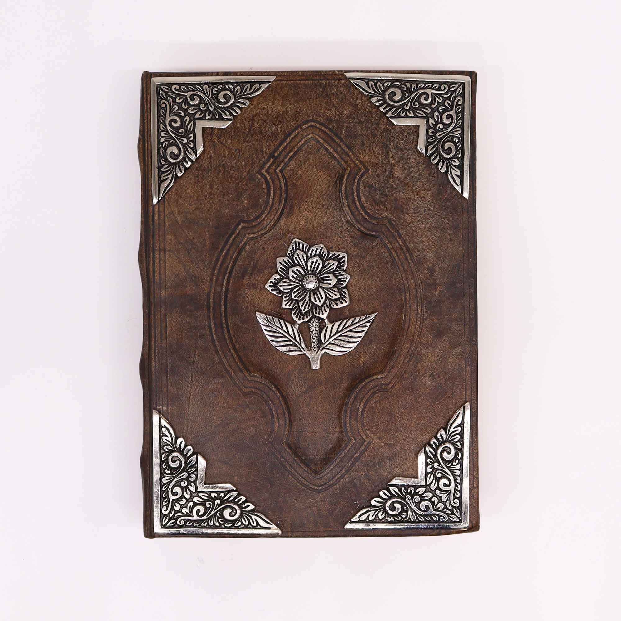 Elegant Hefty Brown Tan Notebook with Zinc Rose Motif