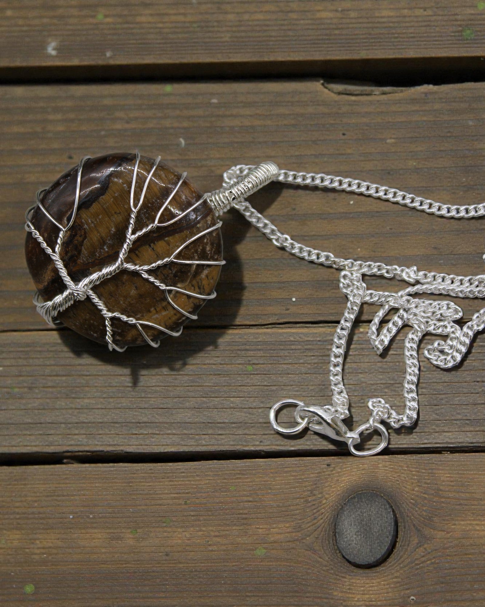 Albero del Coraggio – Collana realizzata a mano con occhio di tigre e Albero della Vita