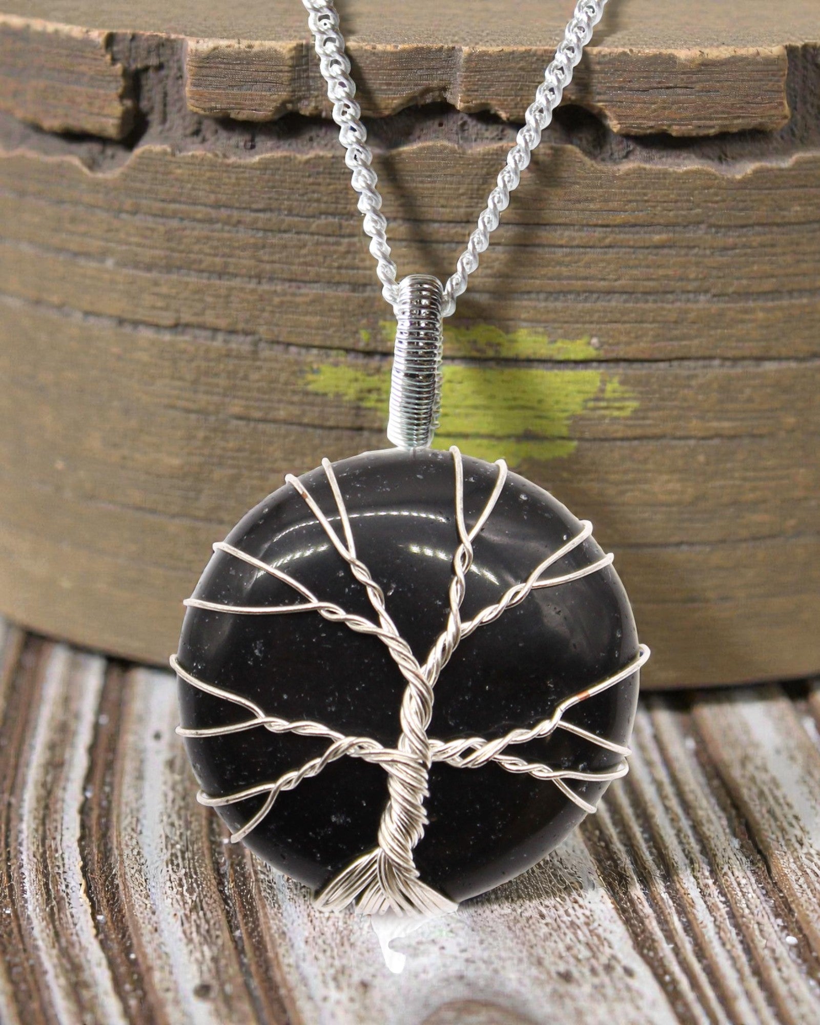 Arbre de protection – Collier avec onyx noir et Arbre de Vie