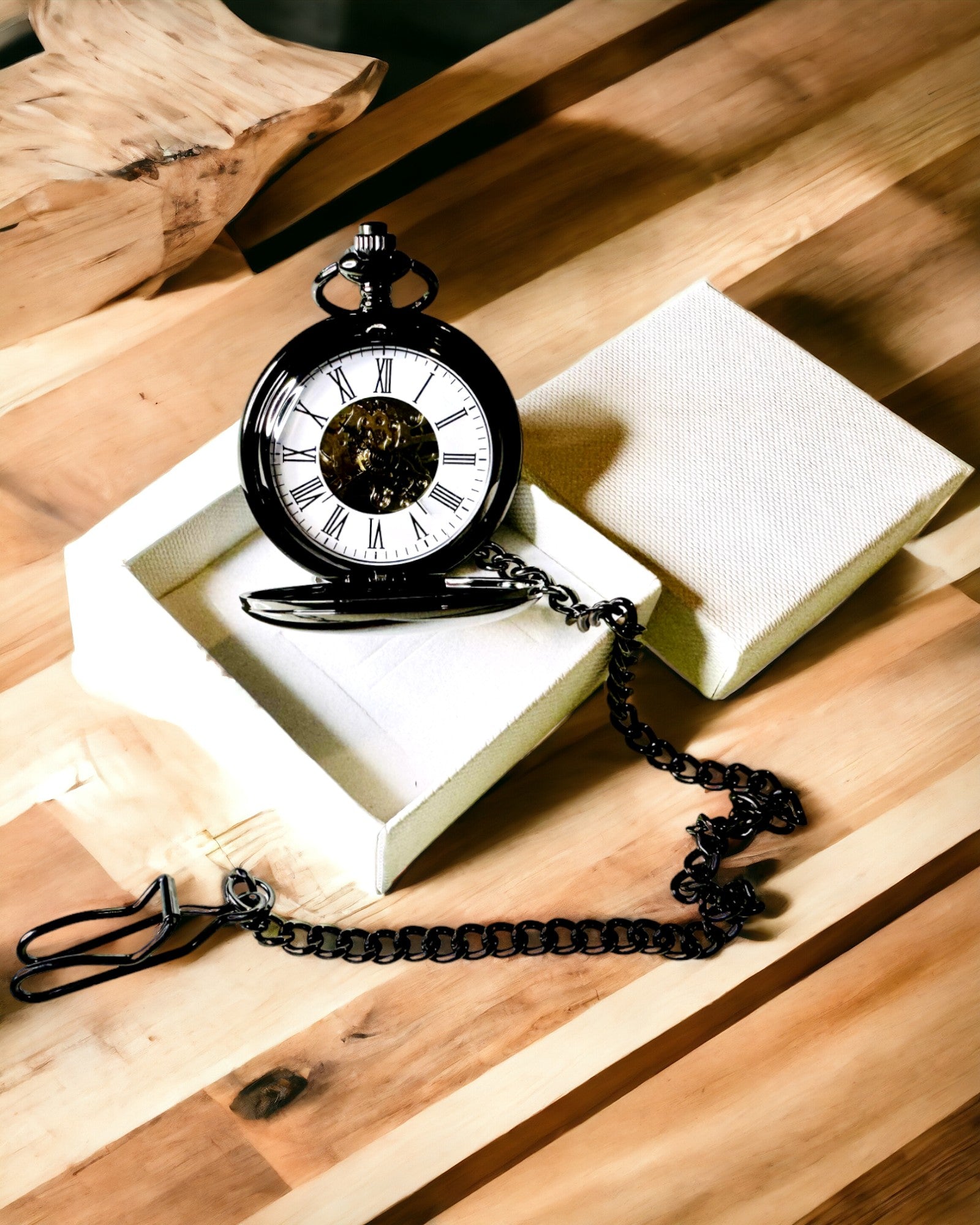 Orologio da Tasca Meccanico Classico con Doppia Copertura – Manuale, Nero, personalizzazione con incisione