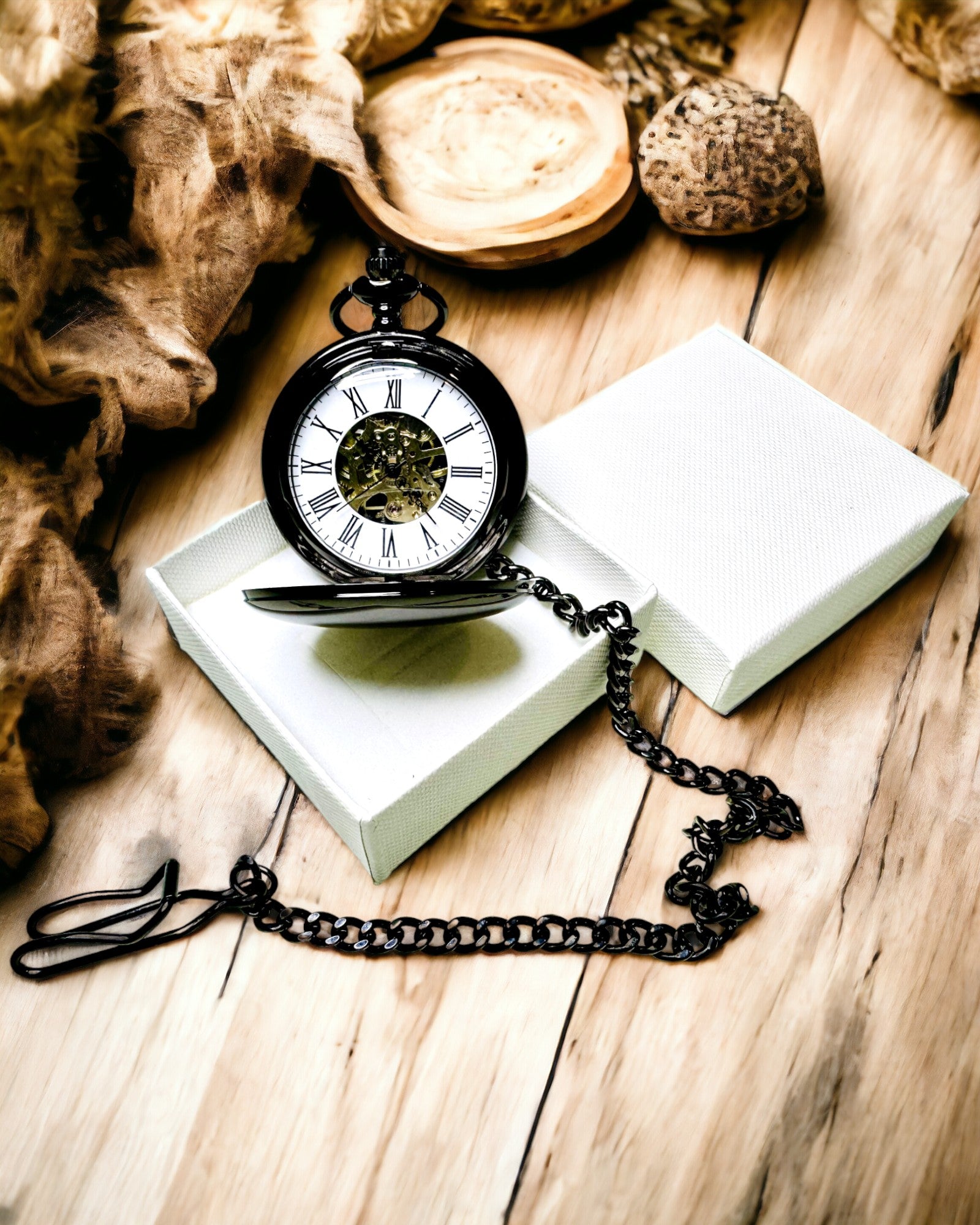 Orologio da Tasca Meccanico Classico con Doppia Copertura – Manuale, Nero, personalizzazione con incisione