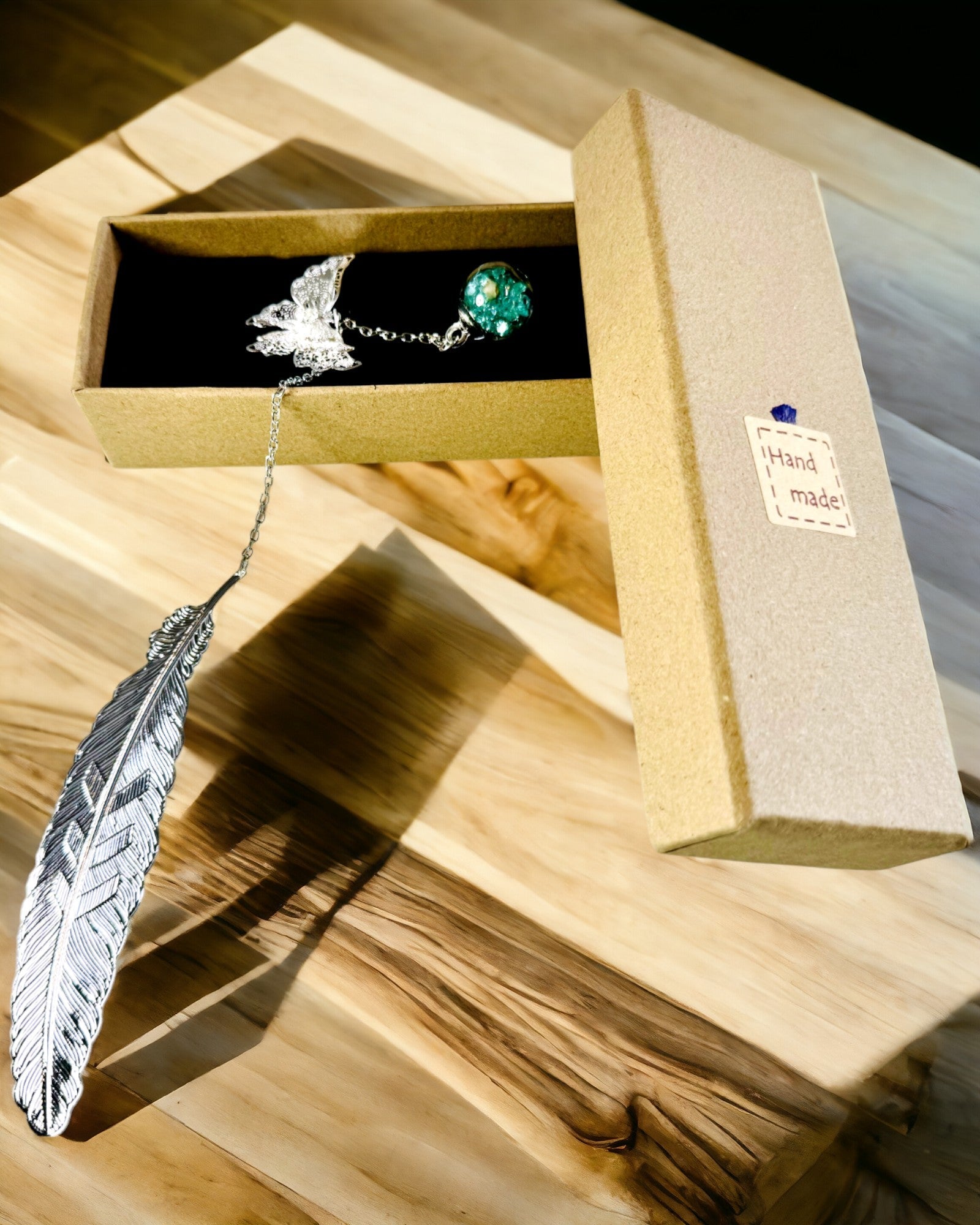 Creative Retro Style Bookmark with Feather and Butterfly Motif – Elegant Promotional Gift, Silver/Blue Color