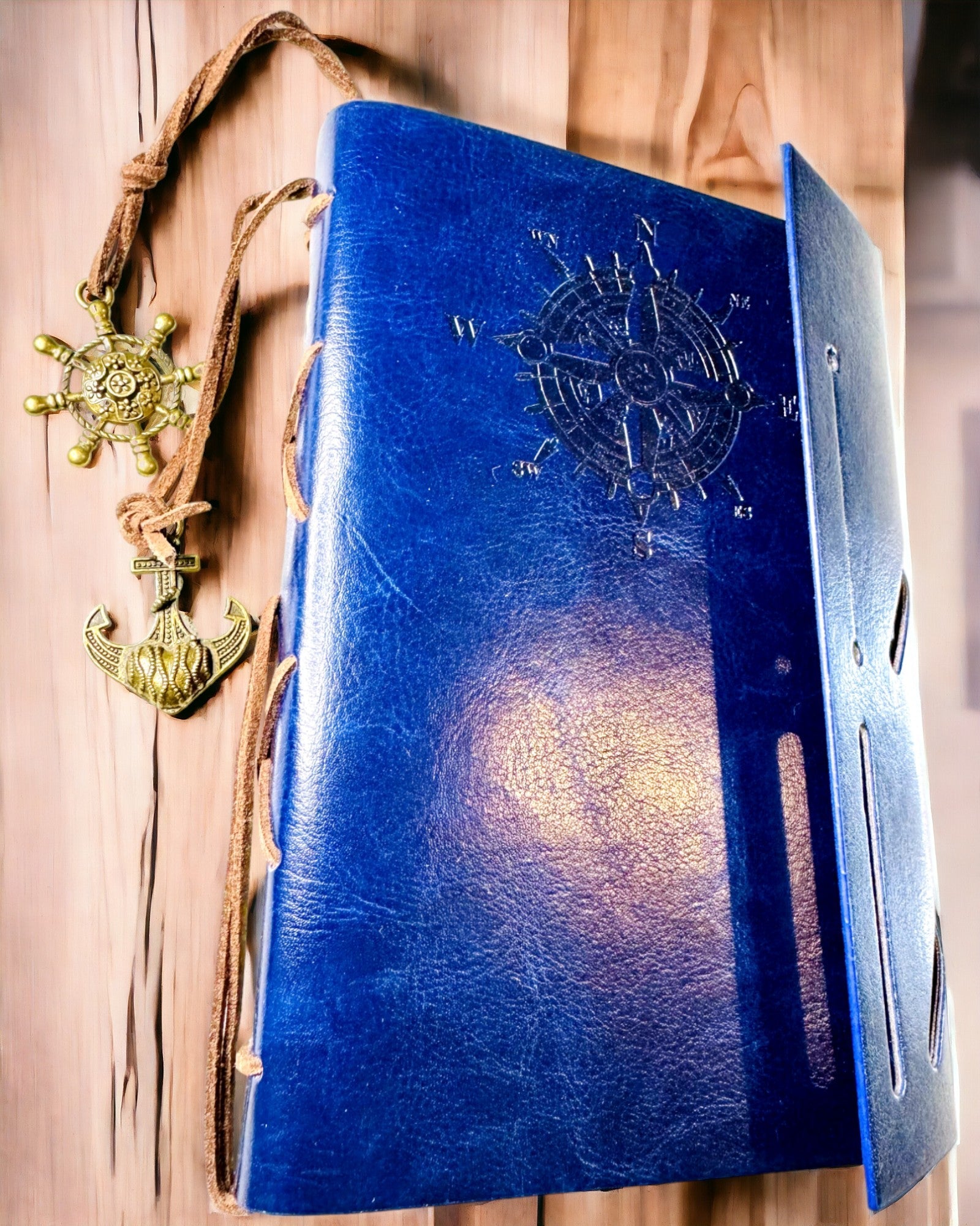 Taccuino Nautico Vintage formato A6 o A7 - con Motivo Bussola e Pagine Cuscinetto - Disponibile in diverse Varianti di Colore, possibilità di incisione
