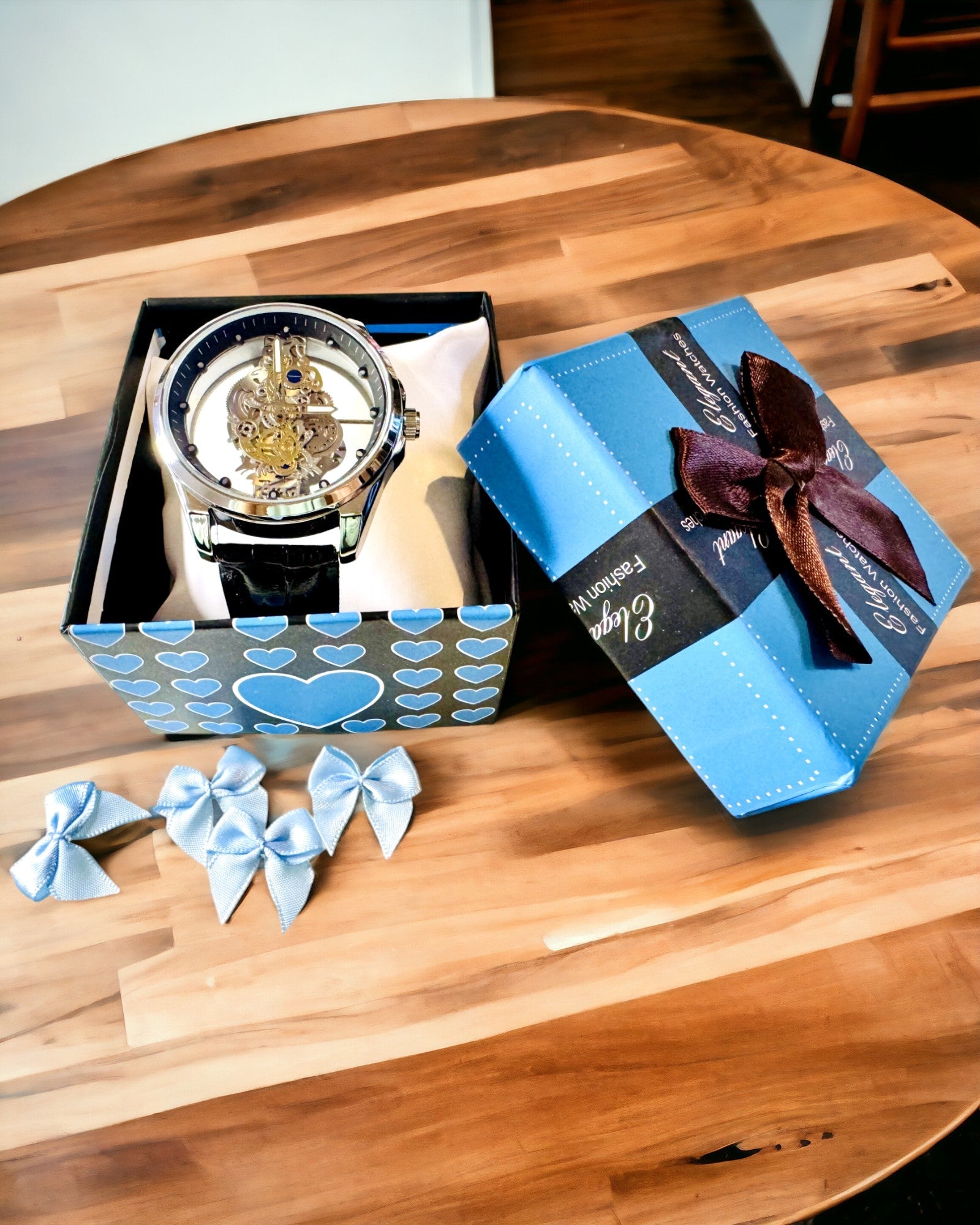 Montre Homme Quartz avec Cadran Transparent - Élégance Classique dans une Version Moderne bracelet noir. Personnalisation par gravure